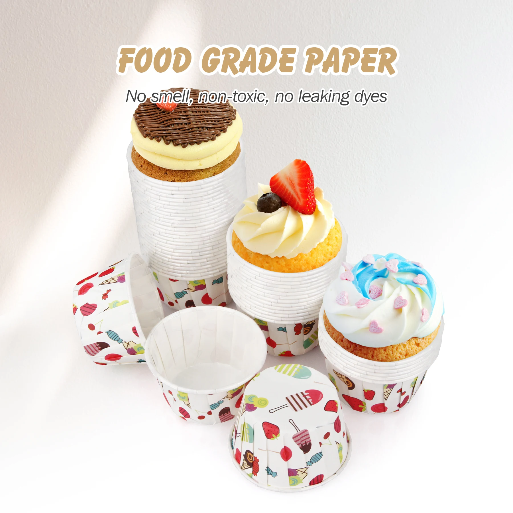 50Pcs Strawberry Ice Cream Cupcake Paper Cups Cupcake Wrapper Liner Baking Cup Tray Wedding Party Muffin Decorating Moulds