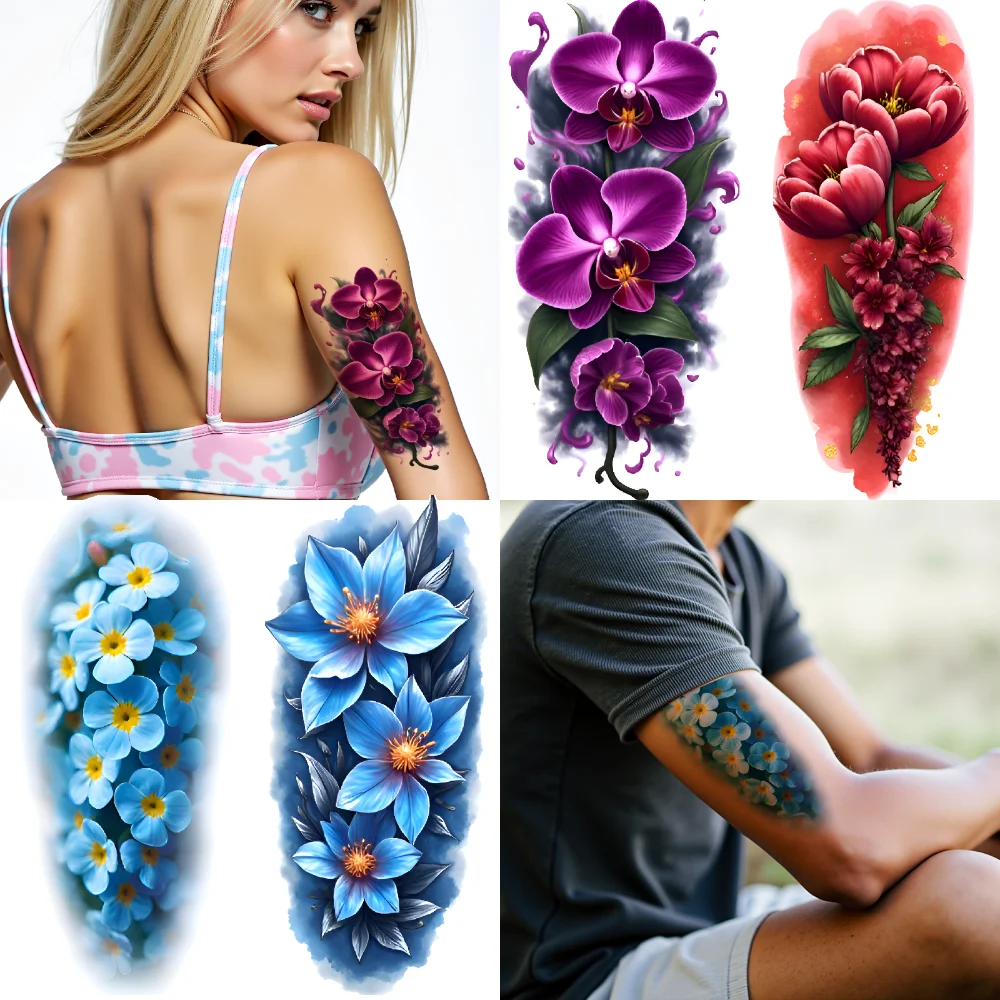 3pcs Temporary Tattoo Floral Tattoos Realistic Temporary Tattoos Nature Designs Flower Patterns For Adult Male Back