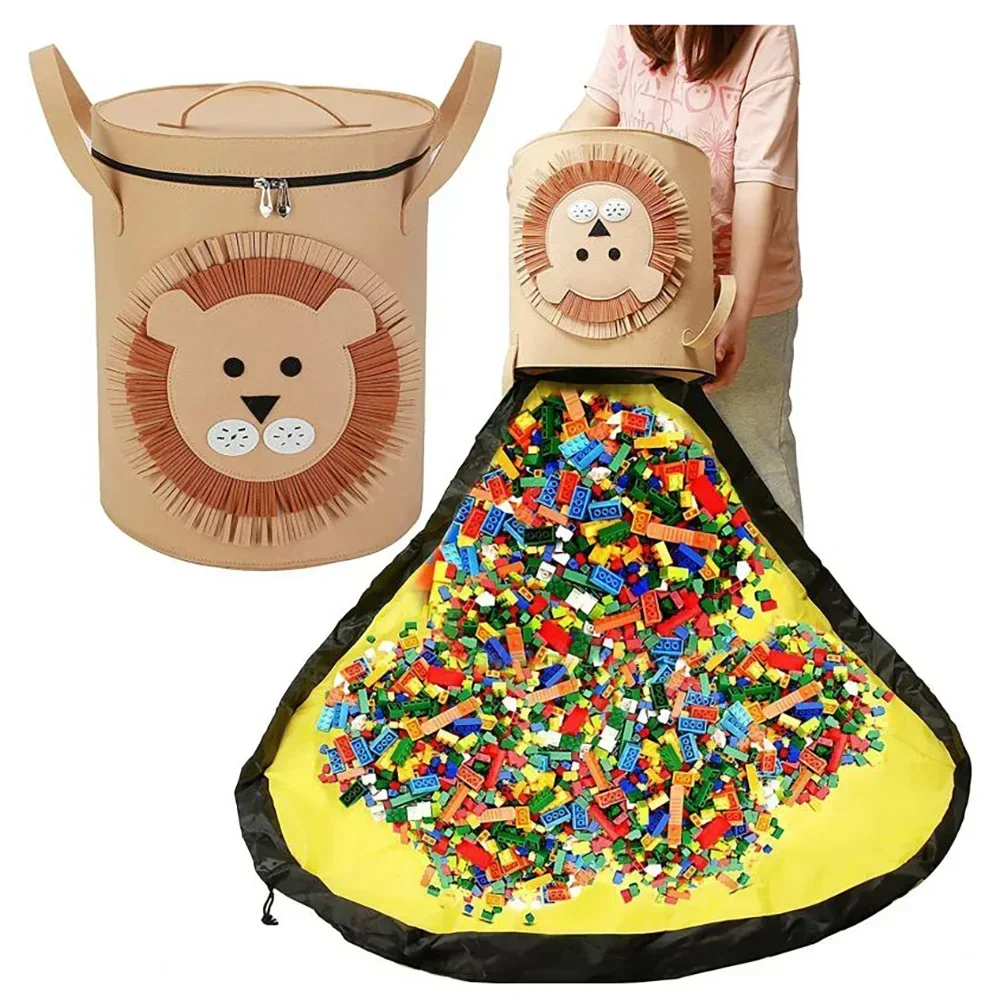 Felt Foldable Toy Storage Bag Dustproof Large Building Block Kids Play Mat Detachable  Cute Animal Closet Organizer Ziplock Bags