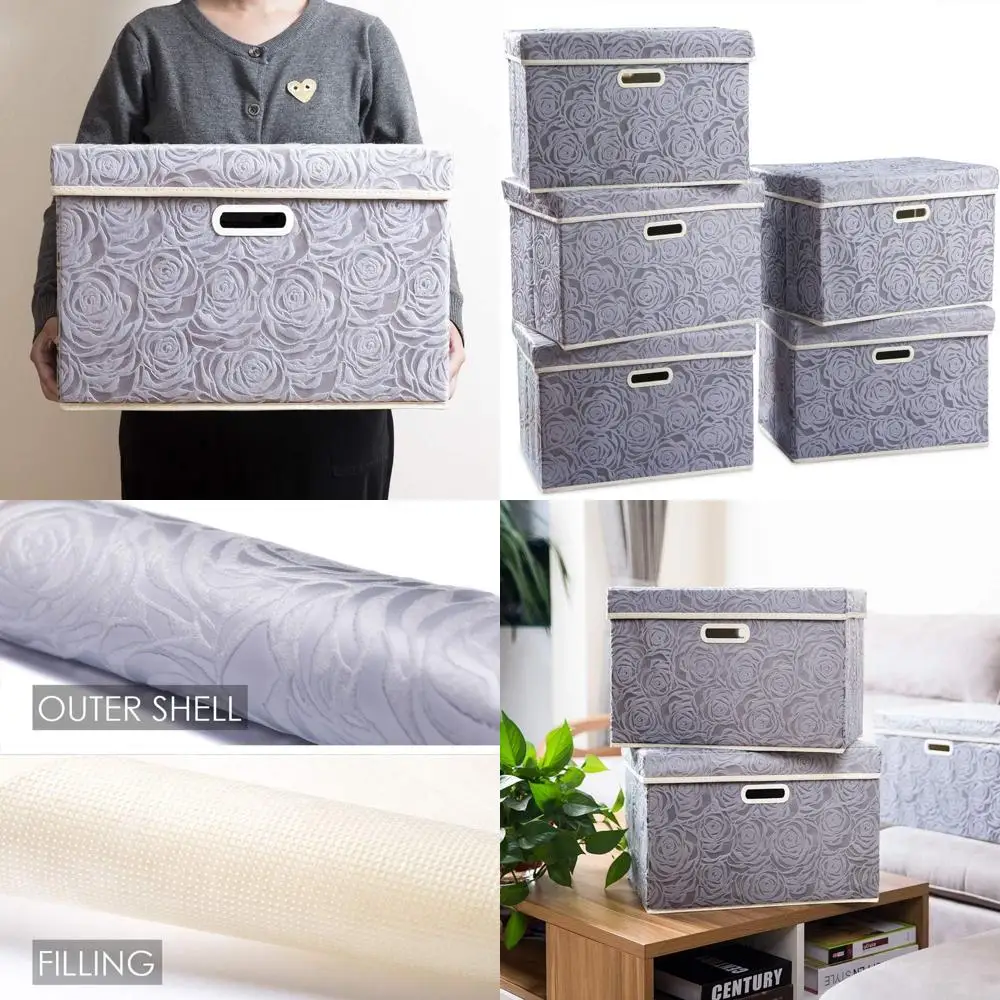 

Набор из 5 тканевых органайзеров с крышками и ручками, серый, идеально подходит для организации детских комнат, 17,5x11,8x11,8 дюймов