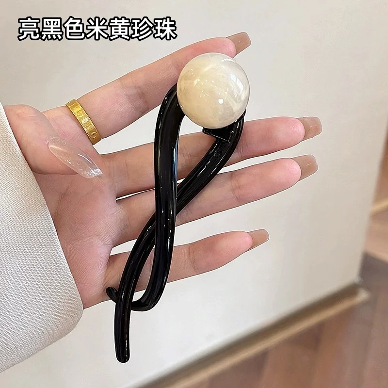 1 Stück elegante französische Vintage-Haarspange für Damen, Kopfbedeckung, kaffeefarbenes Perlen-Design, Hai-Clip, perfekt für lässige Alltagskleidung – Detail 9