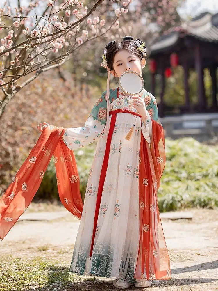 Girls' Hanfu Spring And Autumn Style Tang Dynasty Princess Ancient Style Super Immortal Chest Length Skirt New Year's Day