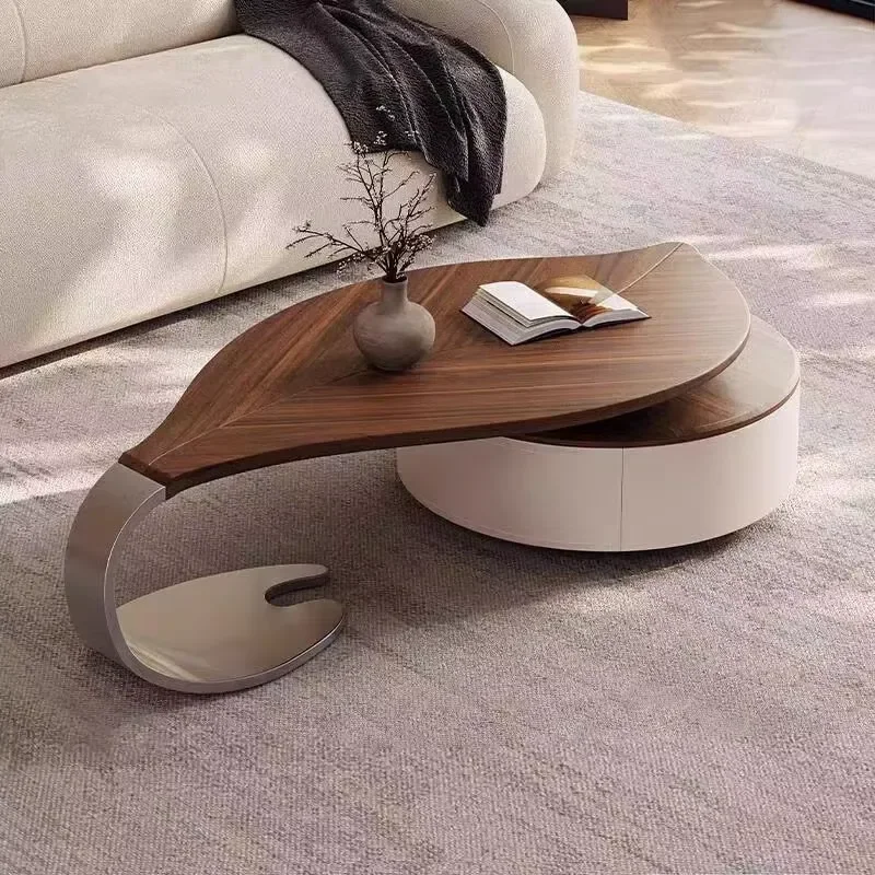 Modern Leaf-Shaped Walnut Veneer Coffee Table Creative Special Shape Living Room Contemporary Design New Designer for