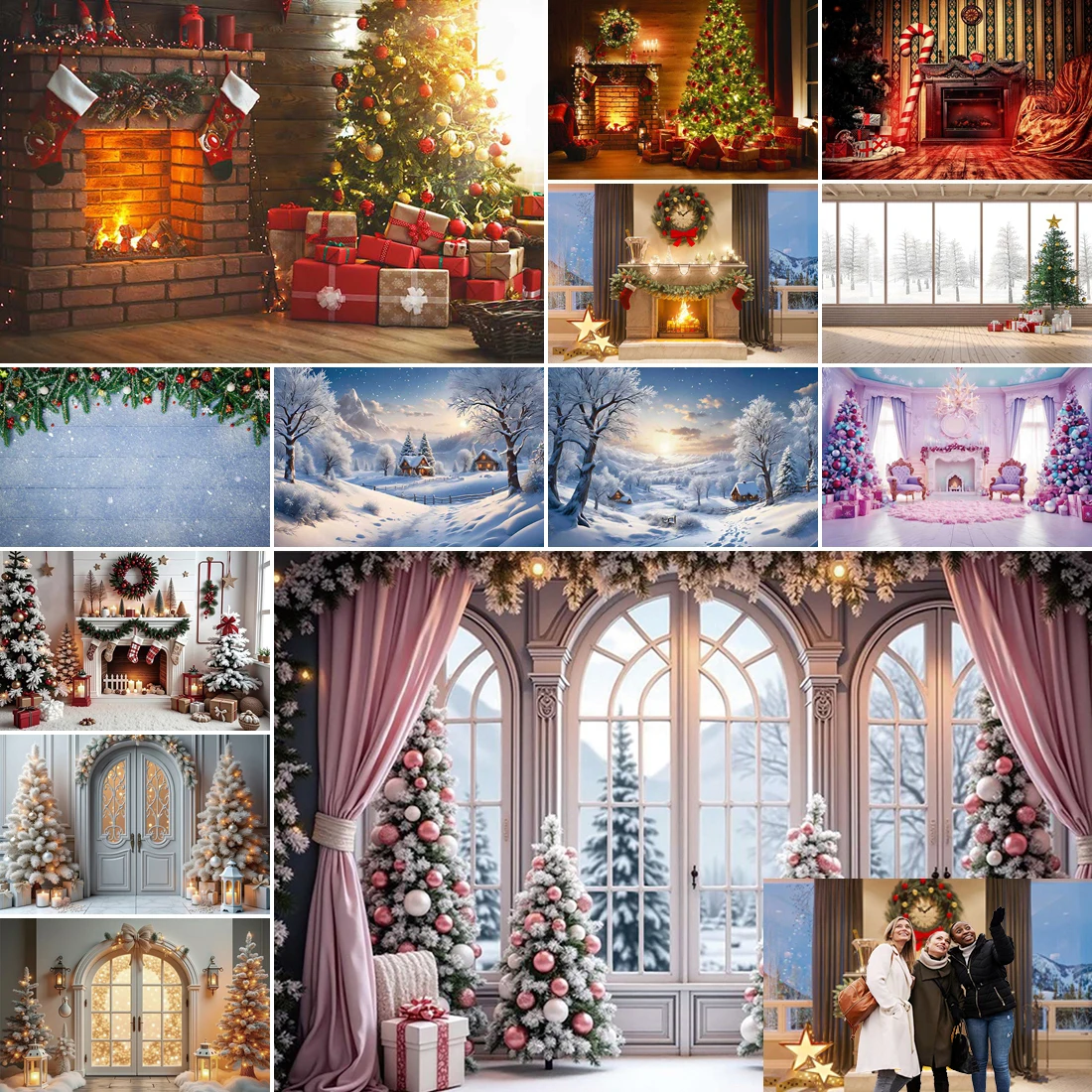 

MOON.QG Christmas Fireplace Backdrop Rustic Living Room Merry Christmas Photography Background Family Winter Xmas Palm Tree