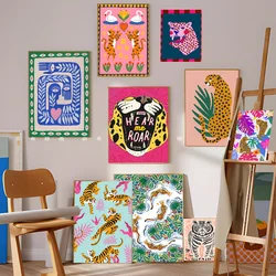 Wild Leopard Tiger Vase Flower Girl Power Whitepaper Poster HD Quality Poster Wall Art Painting Study Room Wall Decor