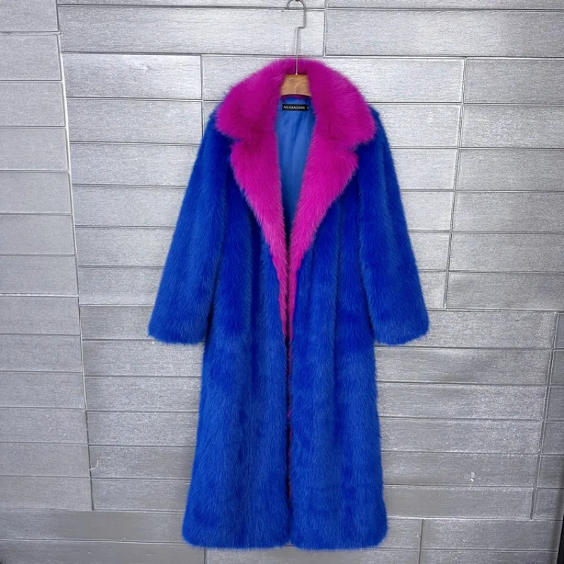 Women's Coat Faux Fur Long Length Suit Collar Extra Long Length Winter Women's Overcoat Coat Fashionable Warm Comfortable Coat