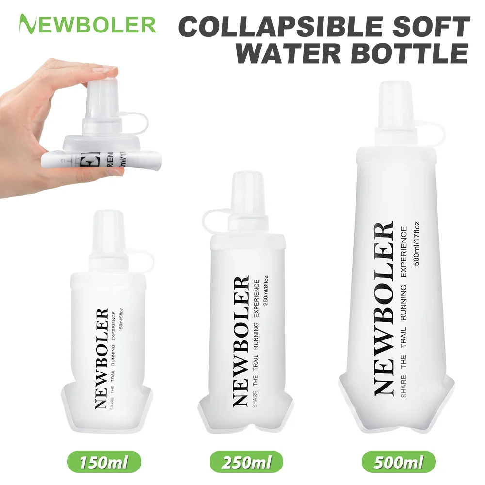 NEWBOLER 150/250/500ml Soft Flask Folding Collapsible Water Bottle TPU BPA Free Outdoor Sport Portable Water Bag Running Camping