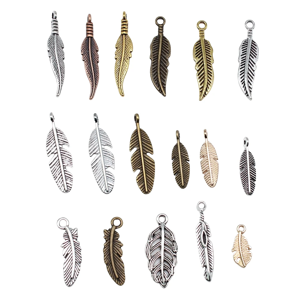 20pcs Feather Charms For Jewelry Making Antique Bronze Silver Color Pendants DIY Crafts Making Handmade Jewelry Findings