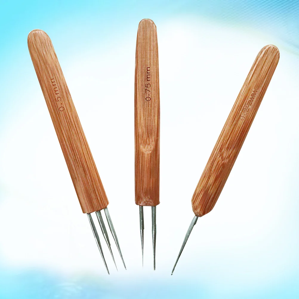 3 Pcs Bamboo Knitting Needles Single Pointed Crochet Carbonized Wooden Handle Boxed