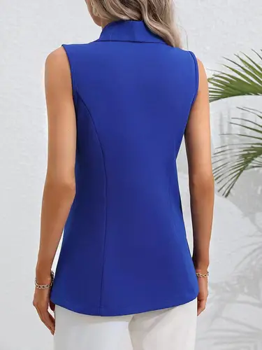 Imagen 2 del producto Blazer para mujer, chaleco, cárdigan holgado de Color sólido, chaqueta sin mangas, abrigo Wasitcoat con un solo botón, traje Formal para mujer, abrigo, ropa de viaje