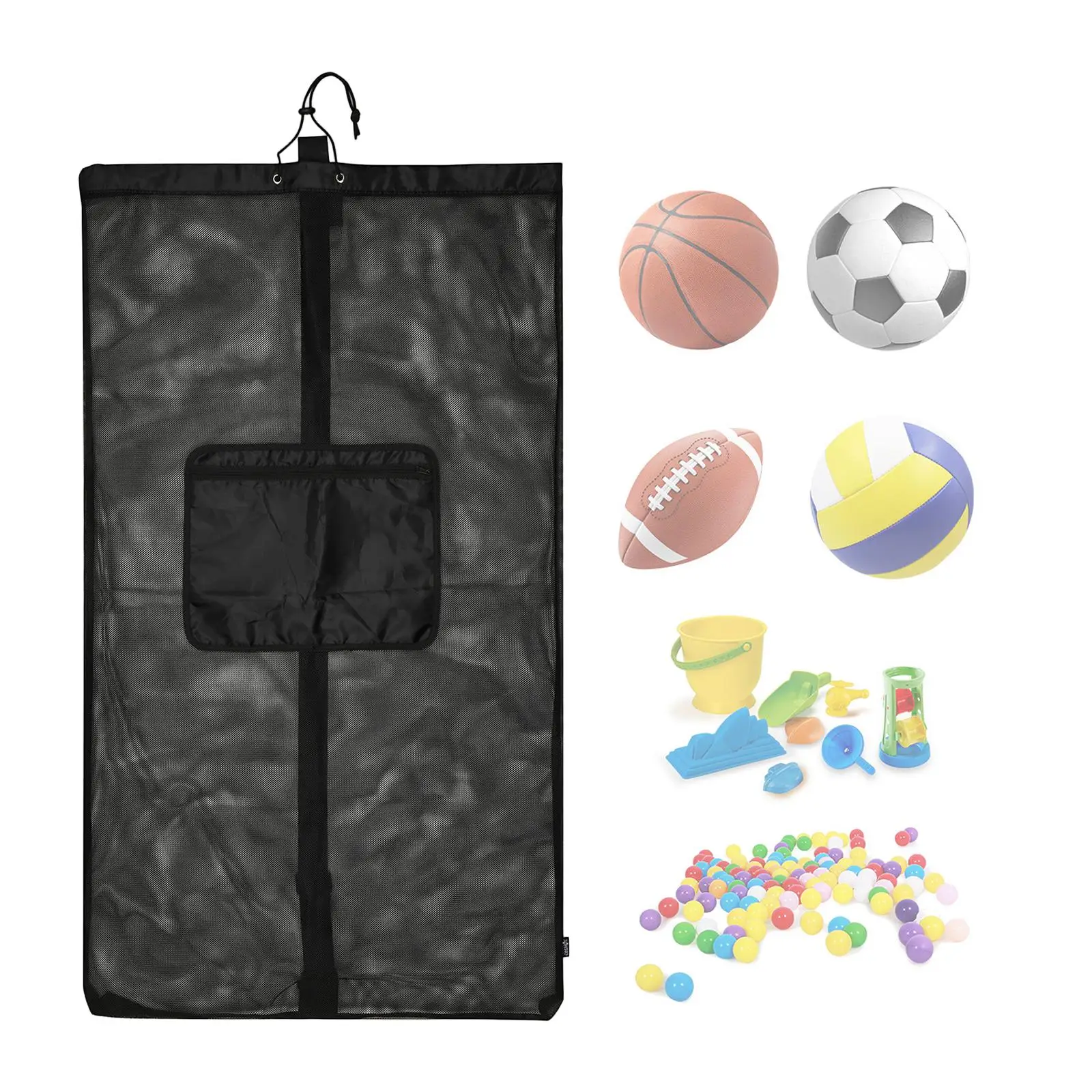 

Adjustable Shoulder Basketball Pouch Extra Large Mesh Ball Bag with Front Pocket for Coaches Gym Football Accessories