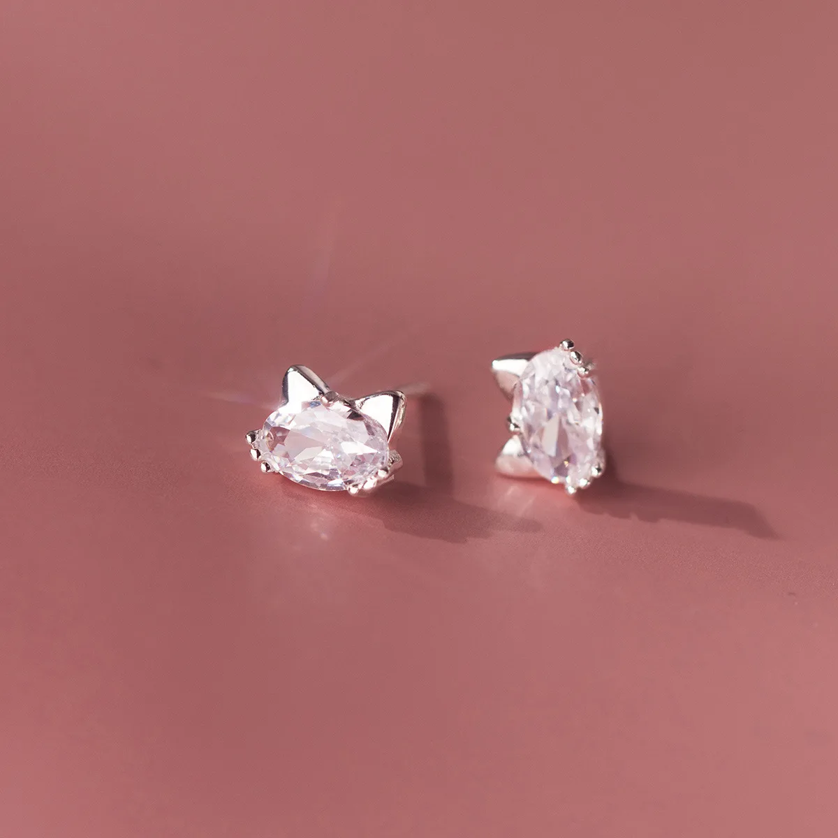 RYJU 925 Sterling Silver Animal Kitten Kitty Cat Mix Cubic Zirconia Stud Earrings For Women Girls Bff Daughter Kids Jewelry Gift image 2