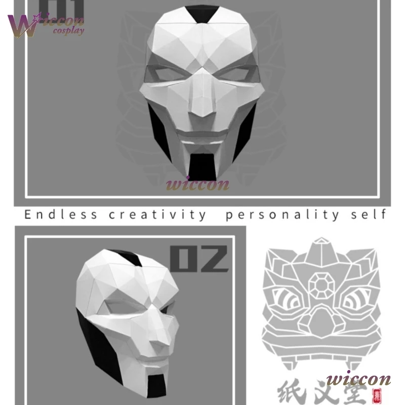 قناع CosC Khada Jhin Oni DIY الورقي لحفلة الهالوين للبالغين، قناع تنكري للرجال، زي المواد، منتجات غير مكتملة للحفلات