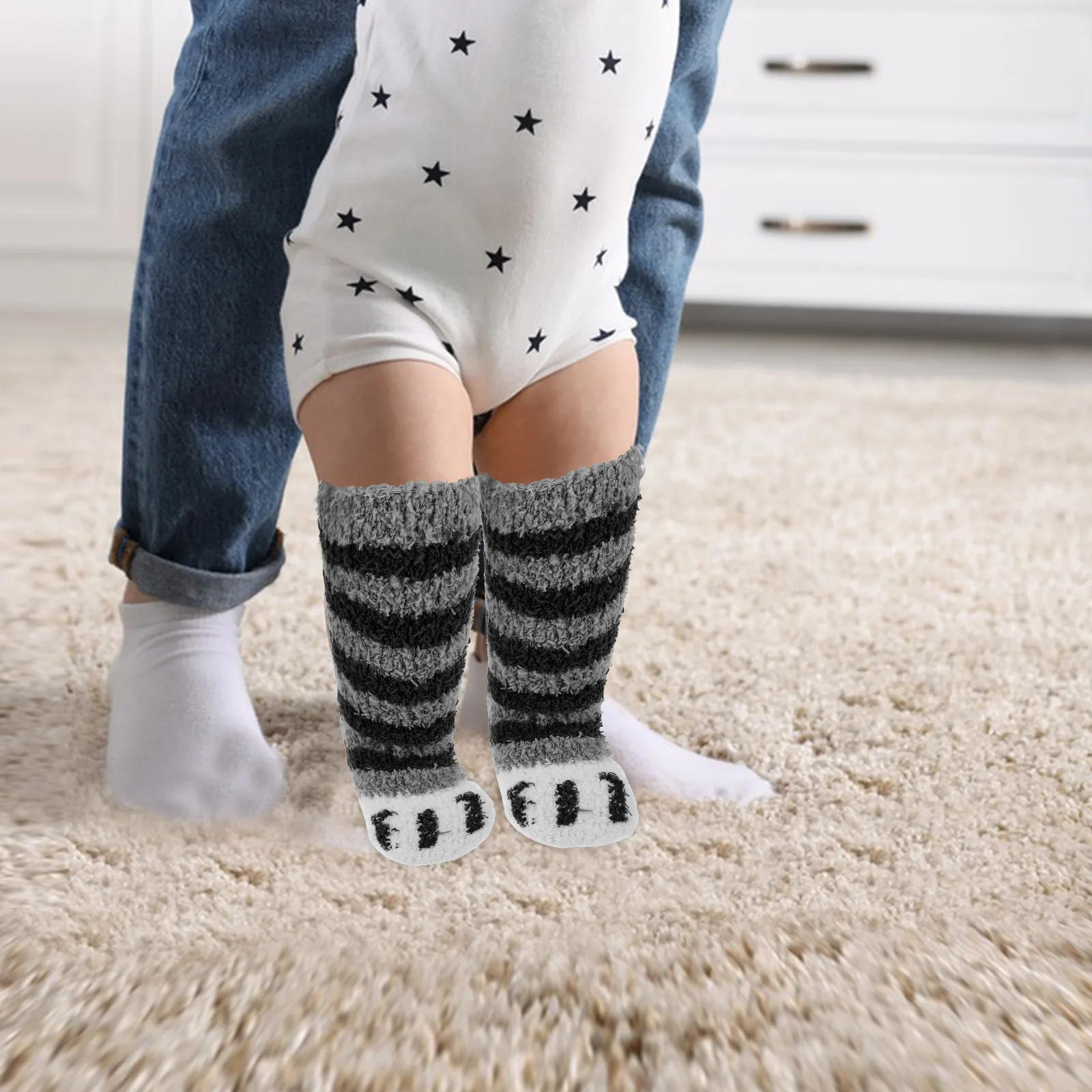 5 Par Dziecięcych Podkolanówek z Polaru Koralowego, Ciepłe Zimowe Podkolanówki, Miękkie Elastyczne Dziecięce Skarpetki, Modne