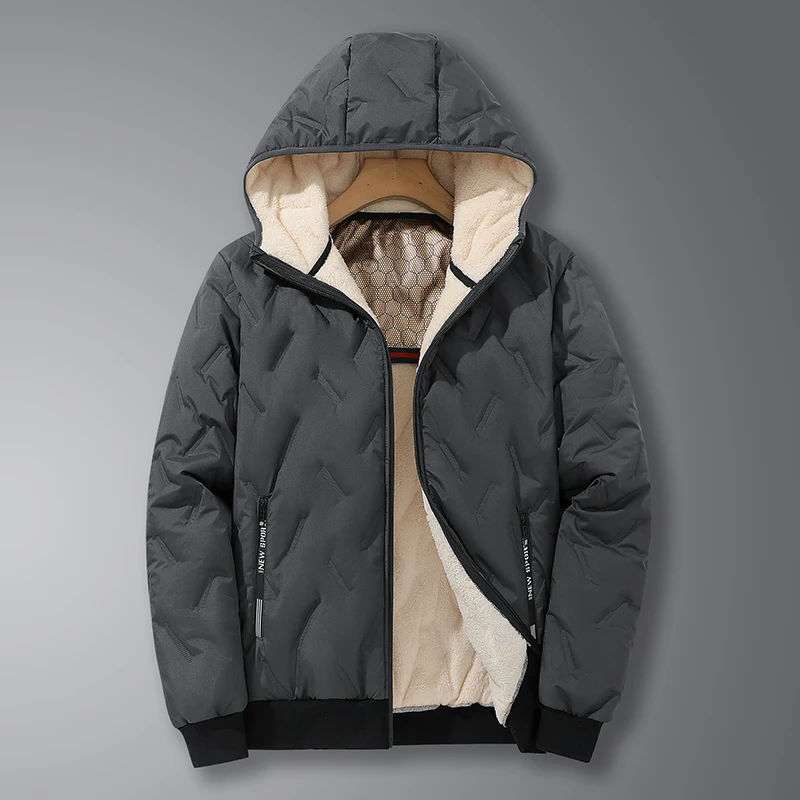 الاتحاد الأوروبي حجم الرجال مقنعين سترة سميكة معطف الشتاء الدافئ صوف مبطن أسود رمادي سترات موضة عادية مبطن معطف أبلى الملابس