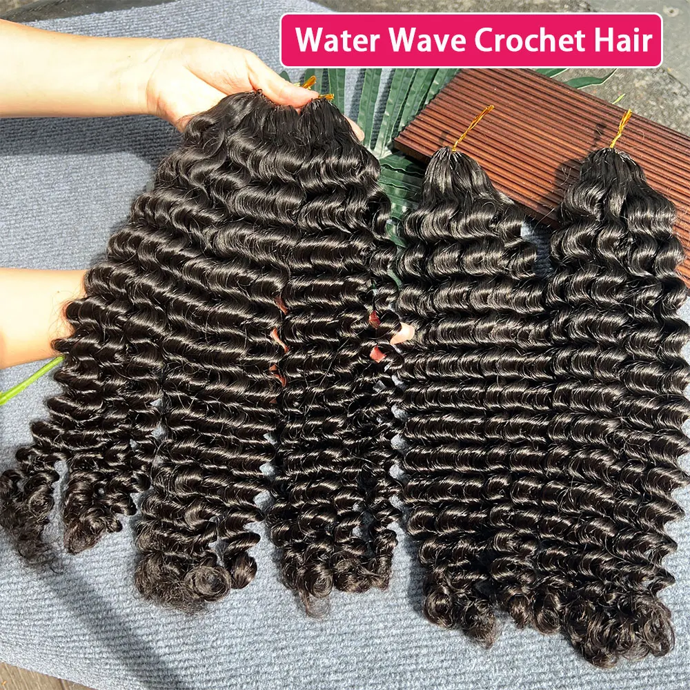 16A Raw Virgin Deep Wave Feather Crochet Human Hair Crochet Extensions 100g/PCS Pre-Separated Bundles With Invisible Knots