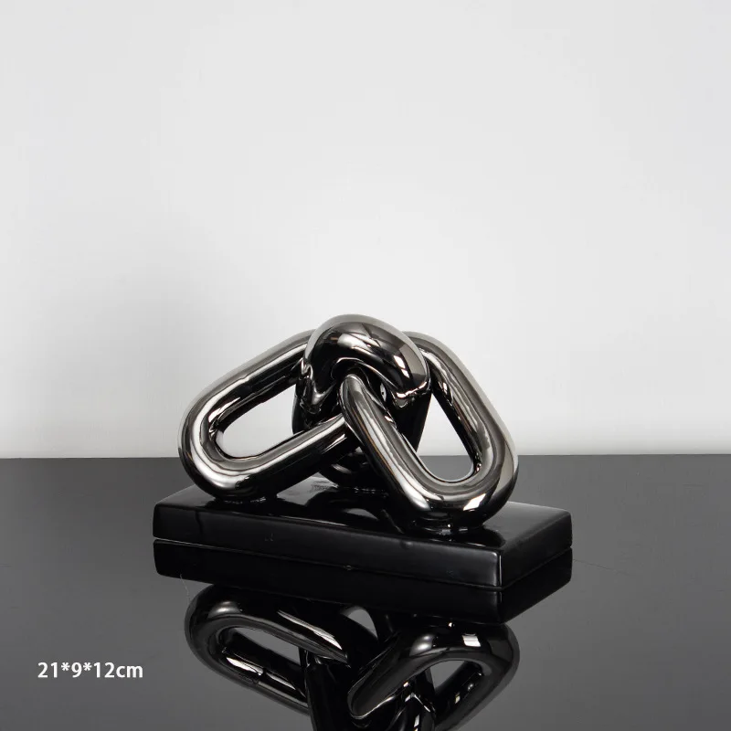 

1Pcs Golden Chain Statue Office Study Desktop Decoration Ceramic Ring Chain Crafts Statue Porcelain Crafts Home Decoration