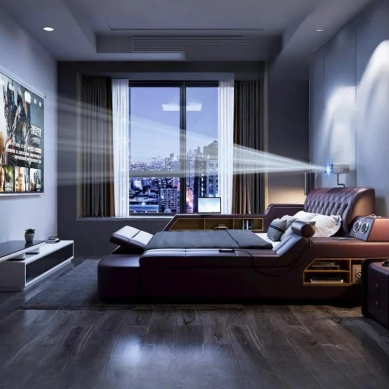 Multifonction Luxury Double Bed Master King Size Modern Frame Double Bed Bedroom Genuine Leather Cama Box Casal Room Furniture