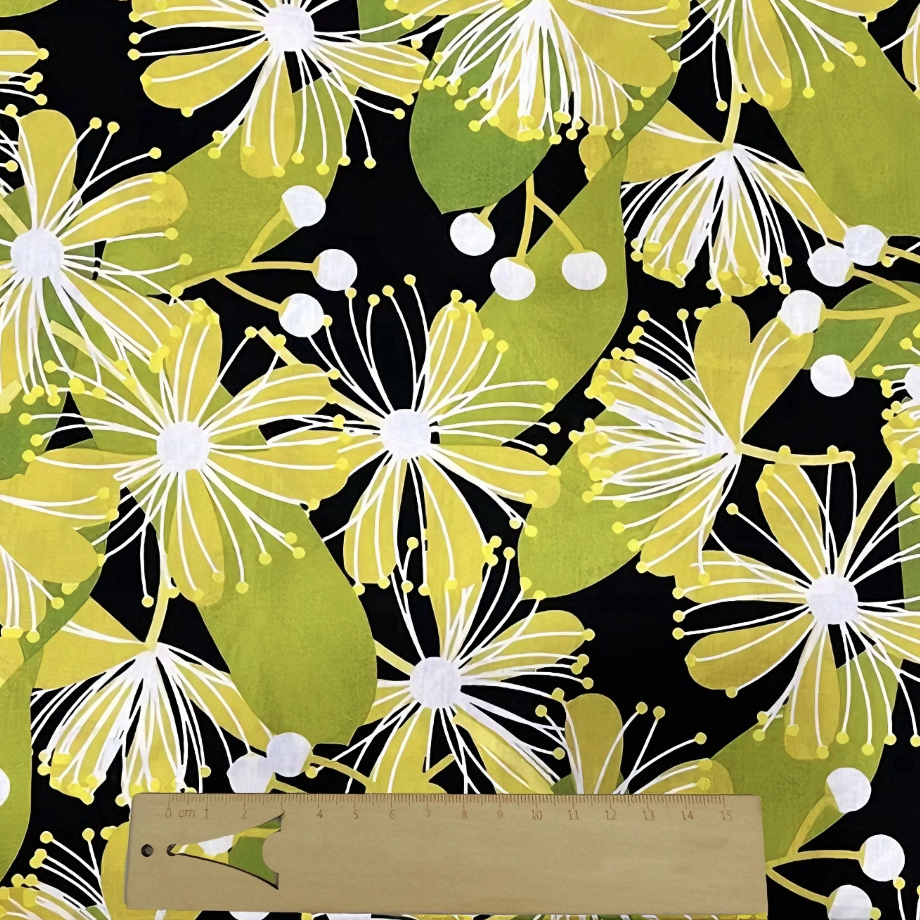 100% Cotton Abstract Green Yellow Floral Print Fabric Botanical Pattern for Sewing Quilting DIY Craft Garment Home Decor Textile
