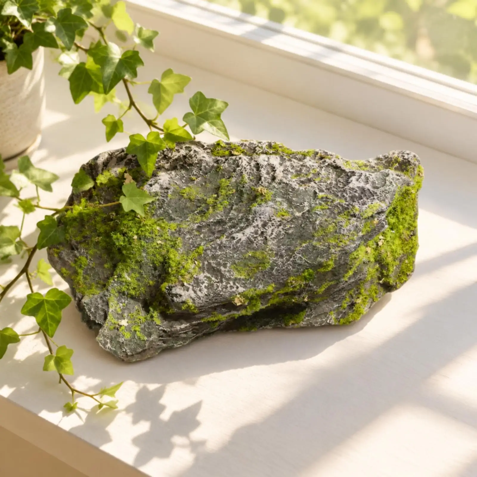 PU Foam Moss Stone Yard Sculpture Realistic Fake Boulder Decorative Rock for Garden Patio Bonsai Vivarium Interior Display Shelf