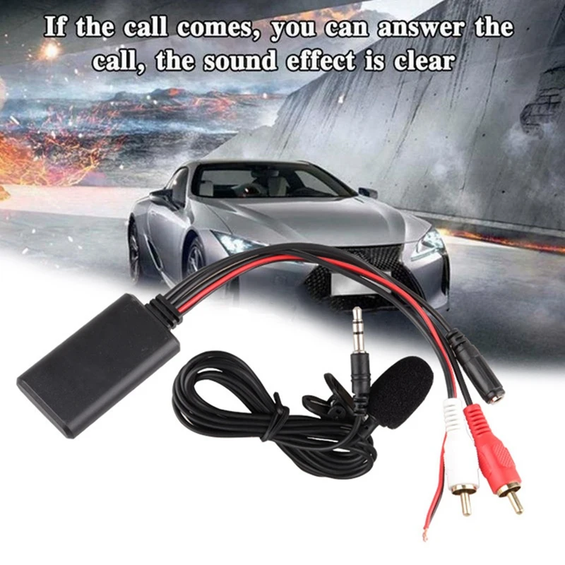 Universal Car Bluetooth 2RCA AUX Adapter, chamada de áudio sem fio, microfone viva-voz, entrada de áudio UX-In, fácil de usar