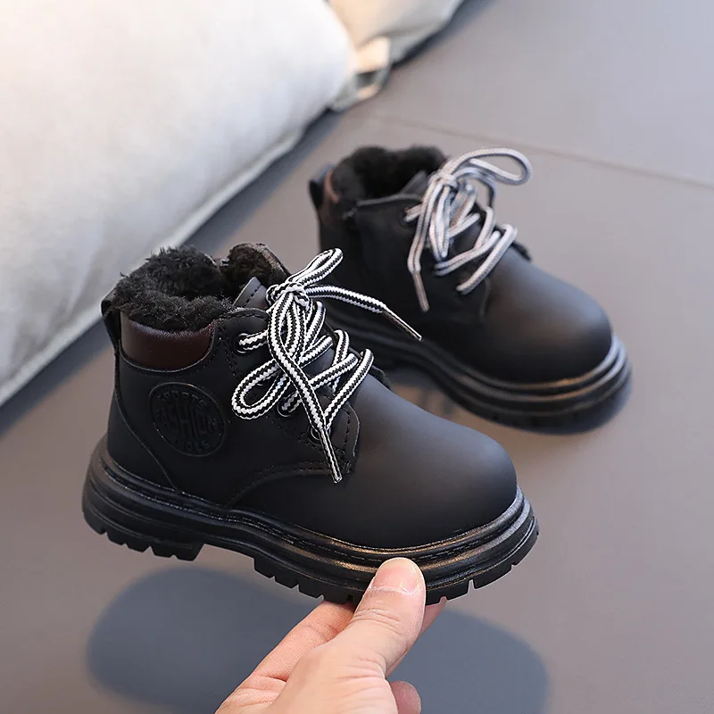 Girls Boots Autumn Winter Plush Children Boots Boys Girls Shoes Fashion Brand Soft Leather Warm Casual Kids Snow boots