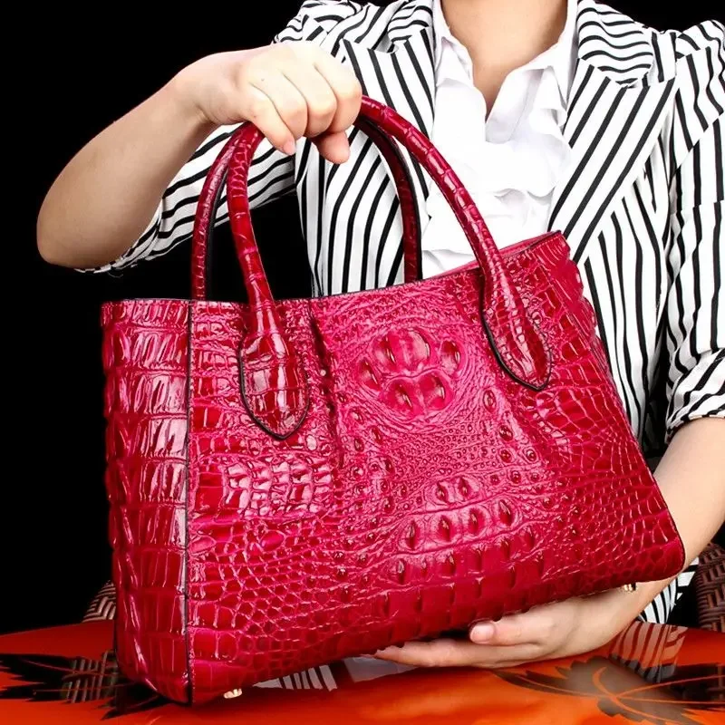 Nowe mody torebki damskie ze skóry aligatora europejski projektant skóra bydlęca oryginalne skórzane torby na ramię kobieta marka luksusowa torba Crossbody — zdjęcie 6