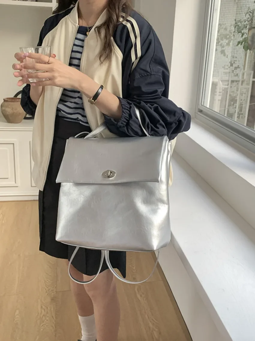 Fashion Women Backpack PU Leather School Bag Large Capacity Schoolbag for Teenage Girls Drawstring Backpack Ladies Rucksack