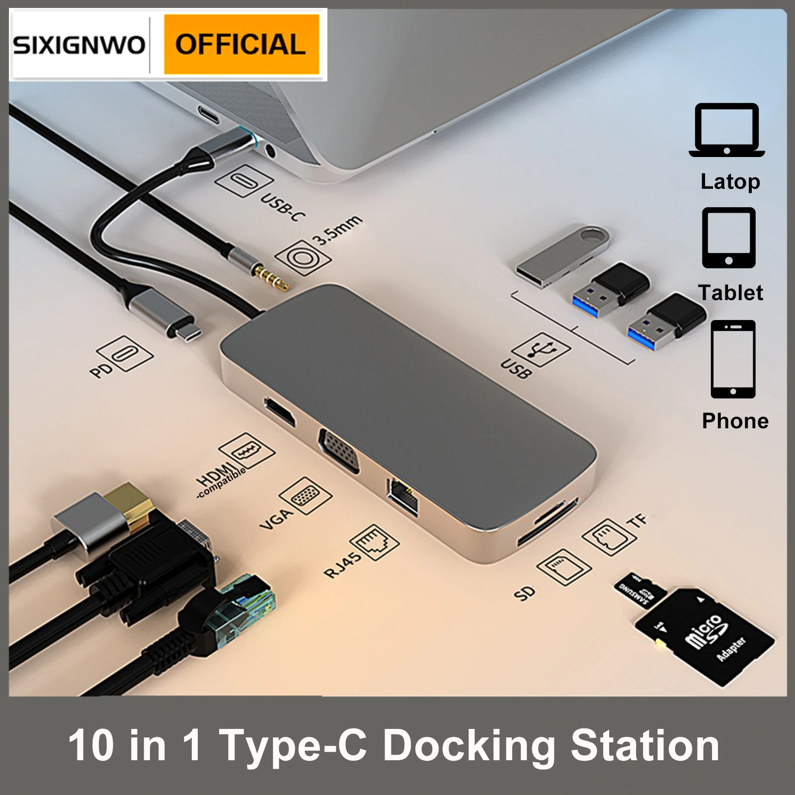 SIXIGNWO Station Type C HUB to 4K60Hz HDMI-compatible USB 3.0 Adapter RJ45 PD100W Charge For Macbook iPad Pro Laptop Accessories