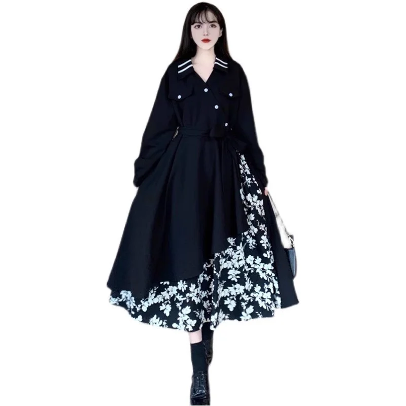 Mode couture robe florale femmes printemps automne robes hauts 2025 nouveau noir Chic Design chemise longues robes femme