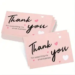 50pcs/pack Pink Thank You Card For Supporting Business Package Decoration 