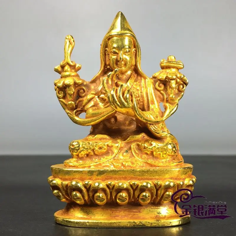 Gilt Tibetan buddhist tsongkhapa master buddha Ornament Decoration Tea Pet Figurines Desk Decor Accessories