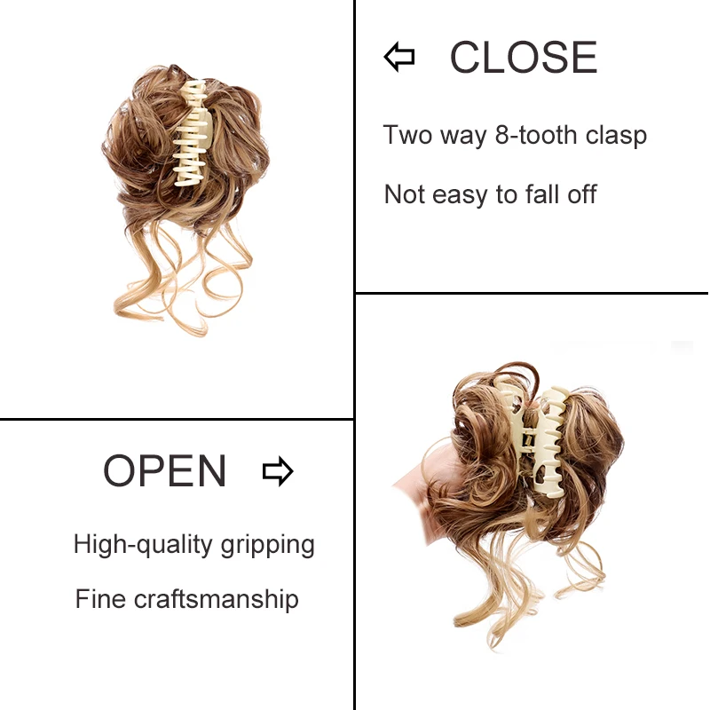 MANWEI Synthetic Chignon Messy Curly Claw Hair Bun Scrunchy Fake False Hair Band Tail for Women Hairpieces Blonde