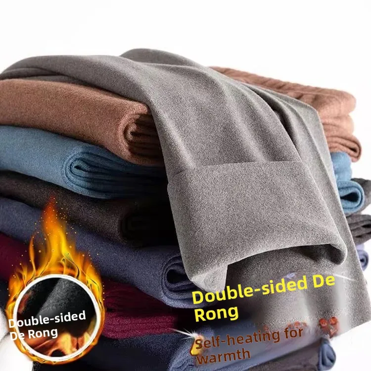 Men's Thickened Warm Pants Double-sided Fleece Loose Fit Comfortable Home Leisure Trousers Polyester Fiber Straight Leg Pants