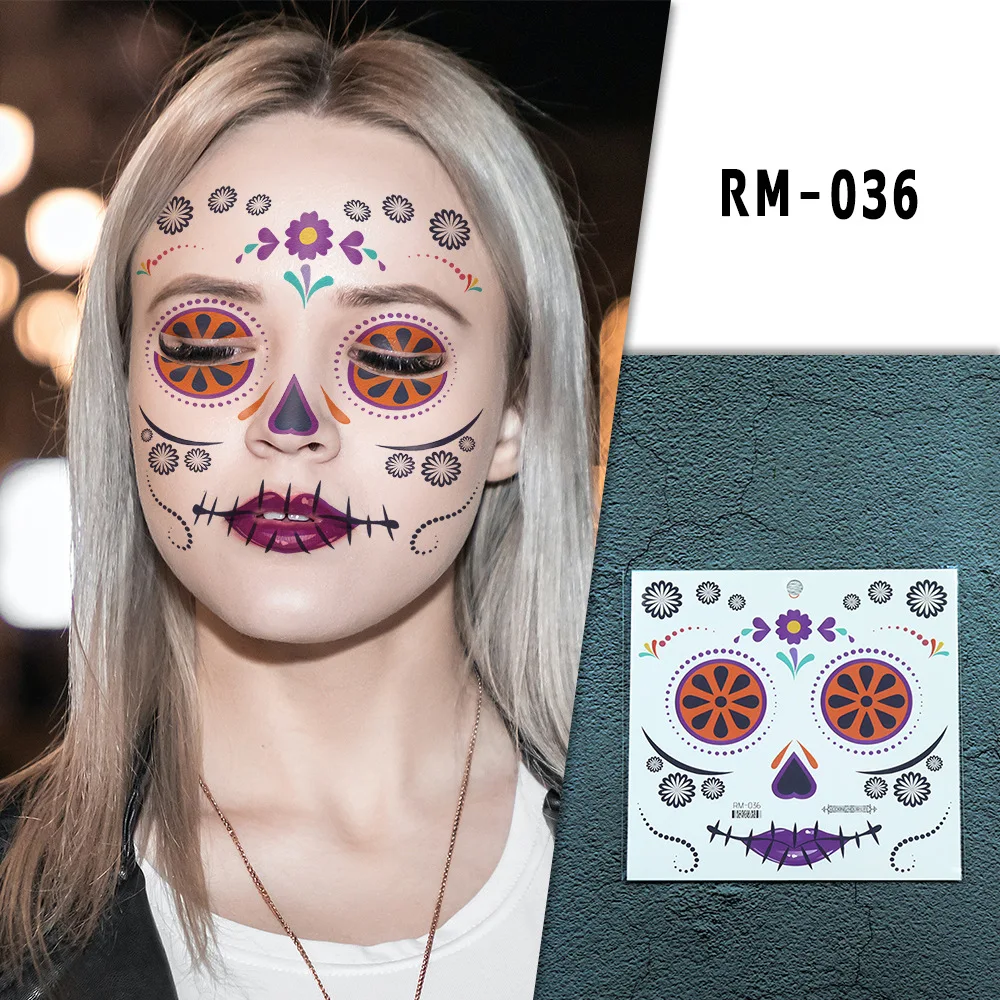 

1Pc Halloween Face Tattoo Stickers Day of The Dead Funny Temporary Make Up Body Art Face Stickers for Festivals Masquerade Party