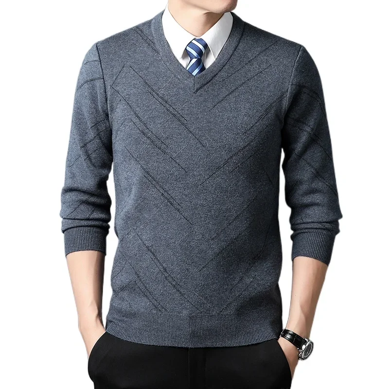 New Men's Sweater Fashion Solid Color Warm Sweater Business Casual Heart Neckline Sweater Mens Clothes