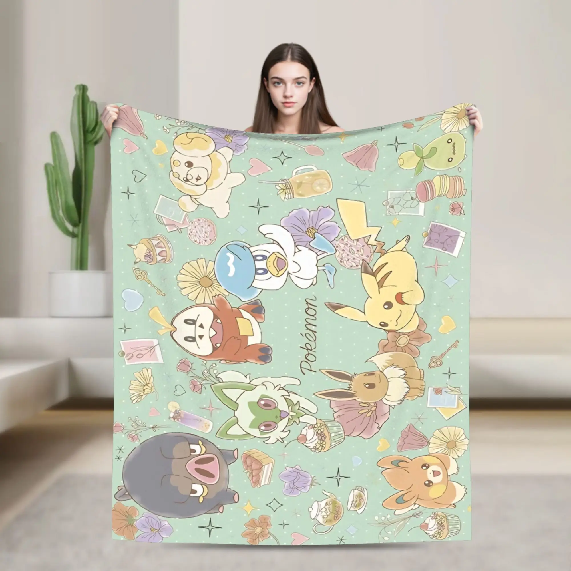 Poke-Mon Cartoon Plush Blanket Cute Pikachus Custom Throw Blanket for Home 150*125cm Bedspreads