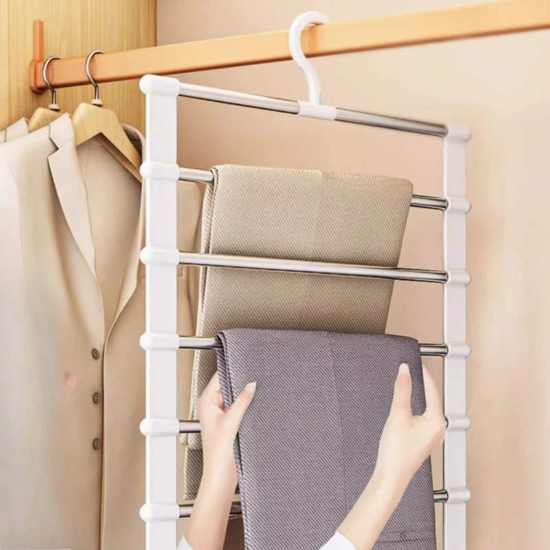 شماعة سراويل قابلة للطي متعددة الطبقات ومشابك غير قابلة للانزلاق ومنظم خزانة موفر للمساحة لتخزين السراويل ونظام تعليق قابل للطي #2
