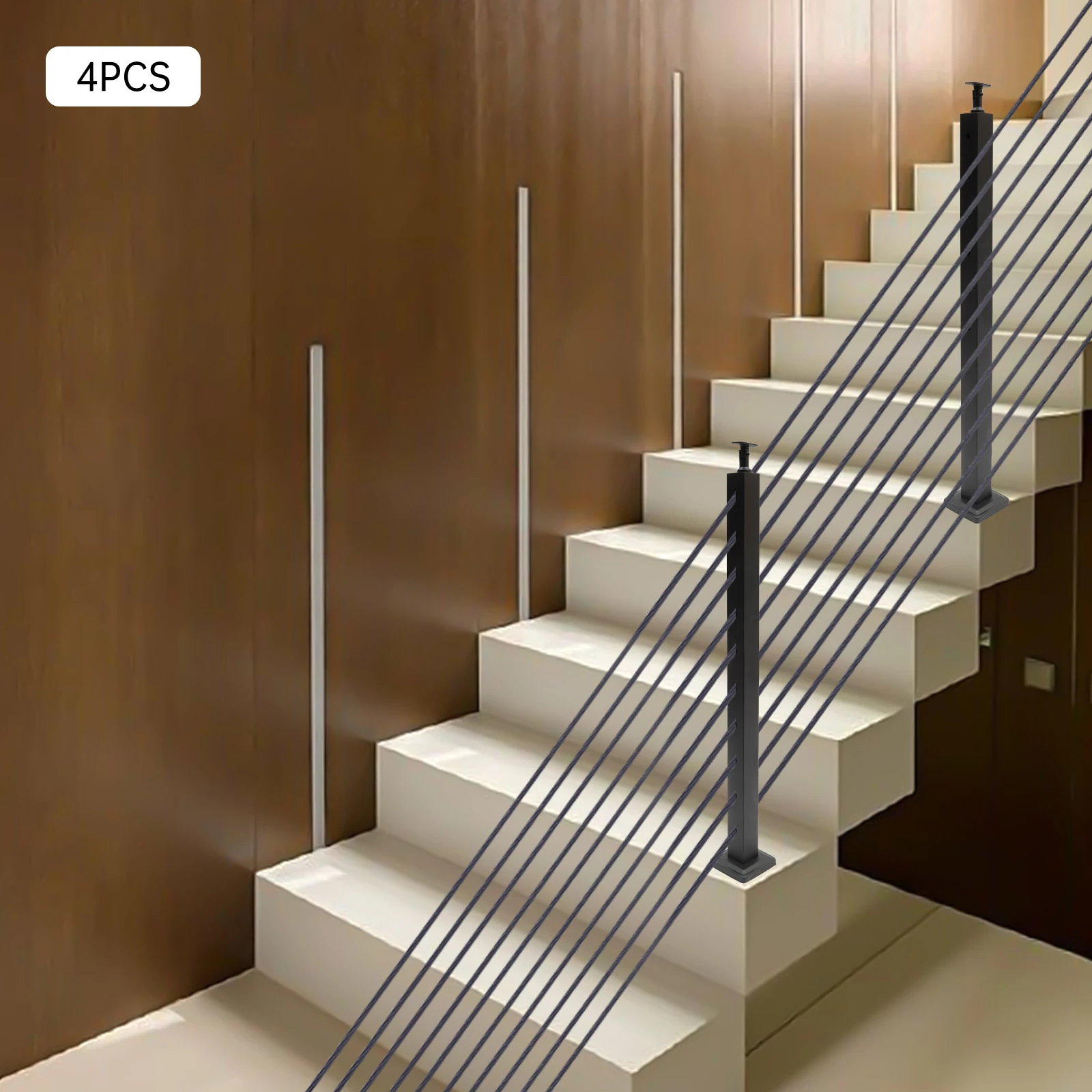 درابزين كابل أسود حديث مع 304 من الفولاذ المقاوم للصدأ، تصميم على شكل حرف T، مضاد للتآكل، تركيب سهل بنفسك، ثابت وأنيق