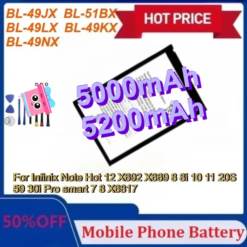 

Новый аккумулятор BL-49JX BL-51BX BL-49LX BL-49KX BL-49NX для Infinix Note Hot 12 X692 X669 8 8i 10 11 20S 59 30i Pro Smart 7 8 X6817