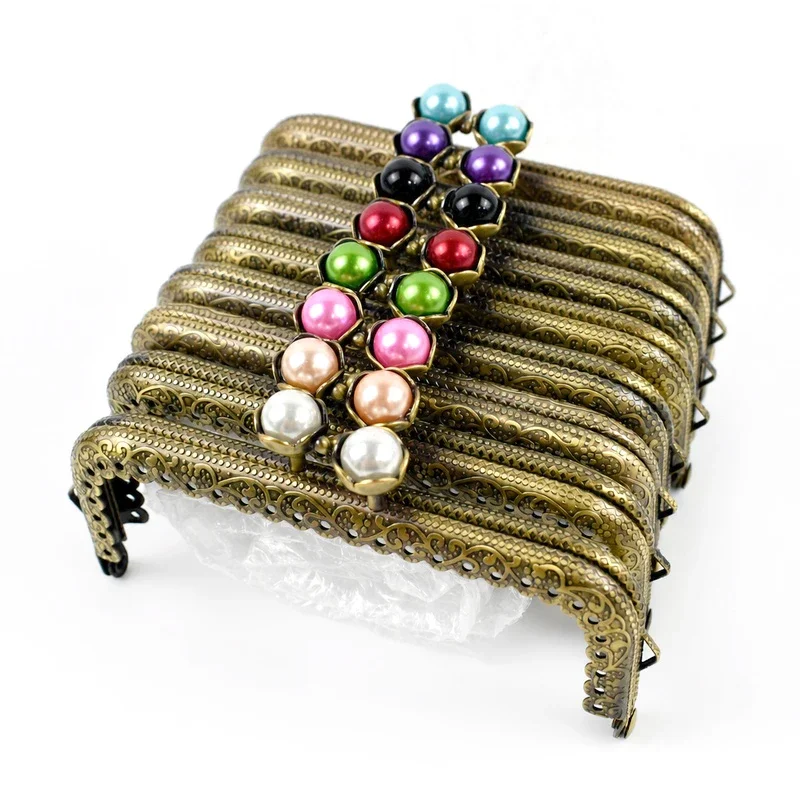 1/2/3/5Pcs 10.5cm Antique Bronze Purse Frame Handle Metal Kiss Lock Clasp with Pearl Coin Wallet Clutch Bag DIY Accessories
