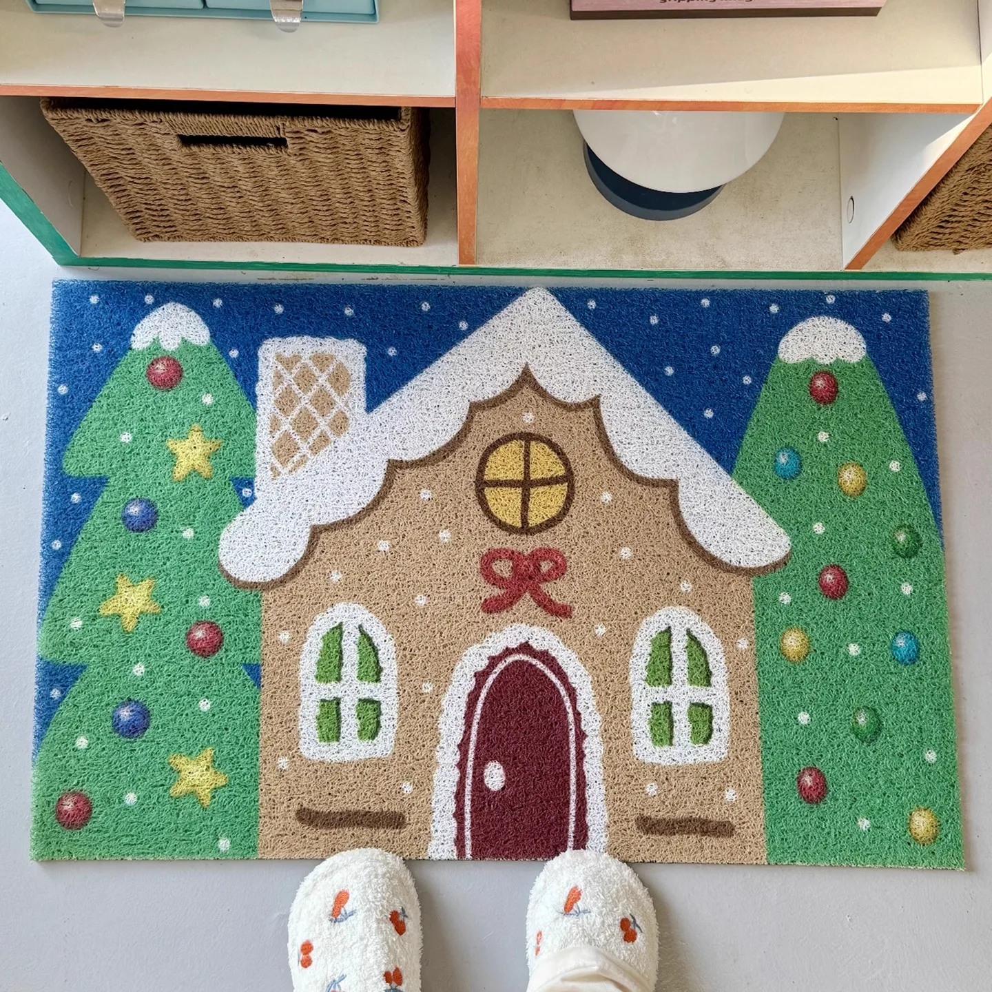 Candy House PVC Welcome Doormat Christmas Cookies Cuttable House Entrance Mat Carpet Anti Dust Pad Outdoor Aesthetic Home Decor