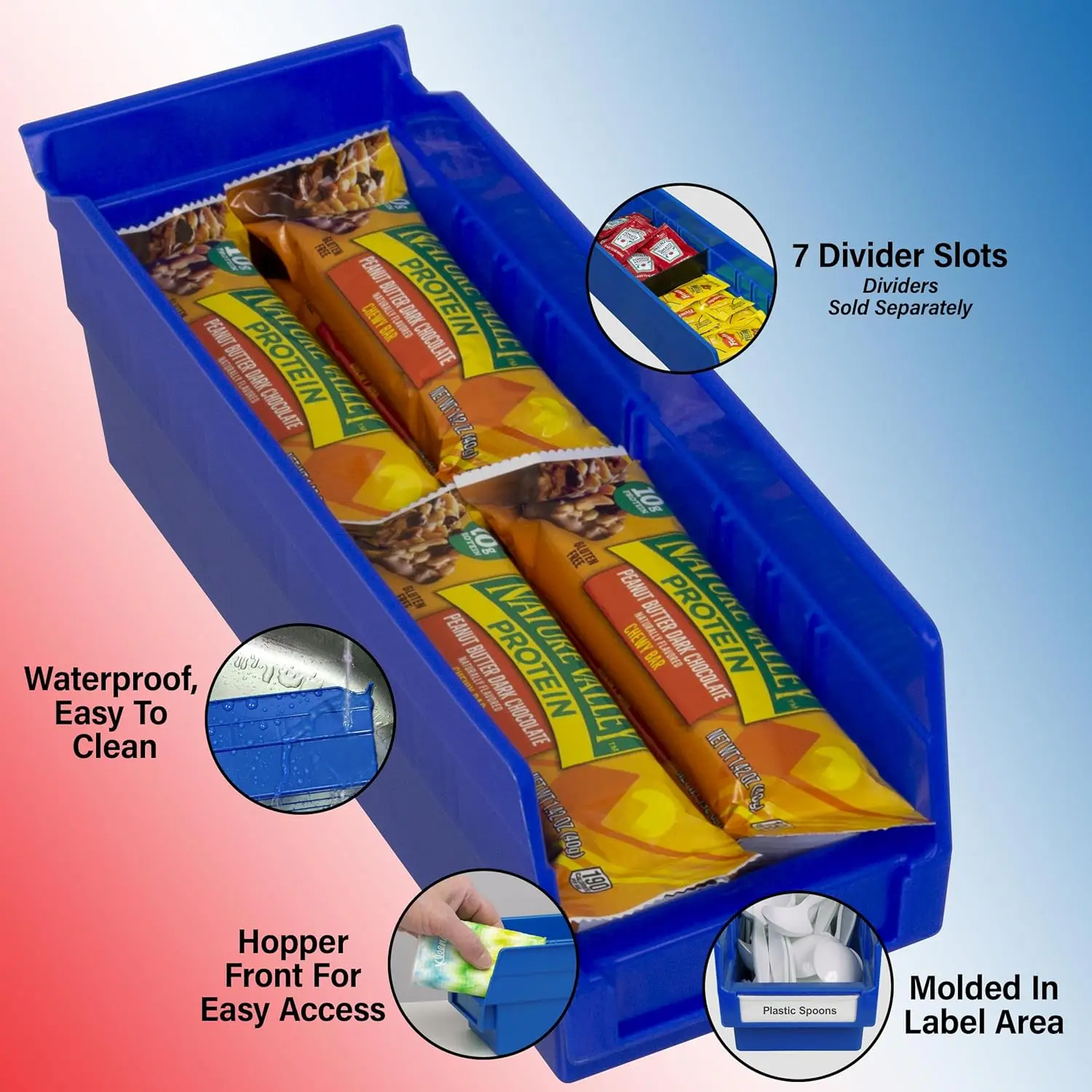 Caixas de Prateleira de Plástico Reforçado, 12x4x4 Polegadas, Azul, Pacote com 24 para Armazenamento em Garagem e Closet