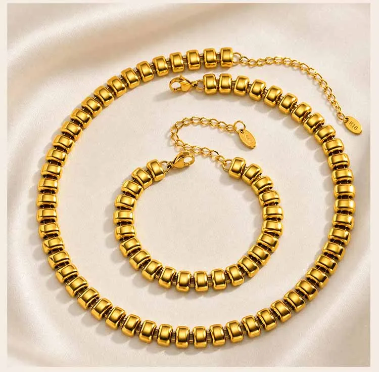 Chunky Perlenarmband, 18K Vergoldeter Edelstahl, Hypoallergener Verstellbarer Ketten-Schmuck – Detail 4