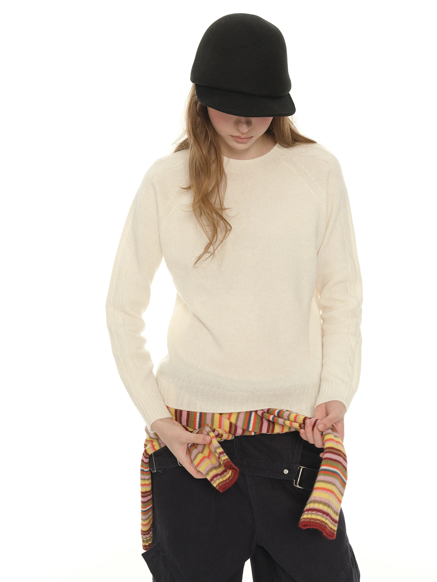 

UNRETRO 00 Шерстяной свитер с длинным рукавом и круглым вырезом, женский повседневный приталенный шерстяной топ для осени и зимы