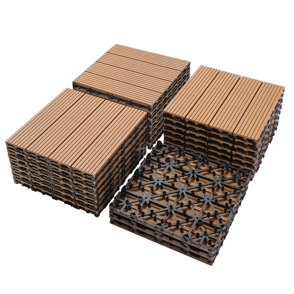 Wood Plastic Composite Deck Tiles Set of 20, Sustainable FSC Composite Decking Resist Rust, Water, Weather,  Ideal for Patios