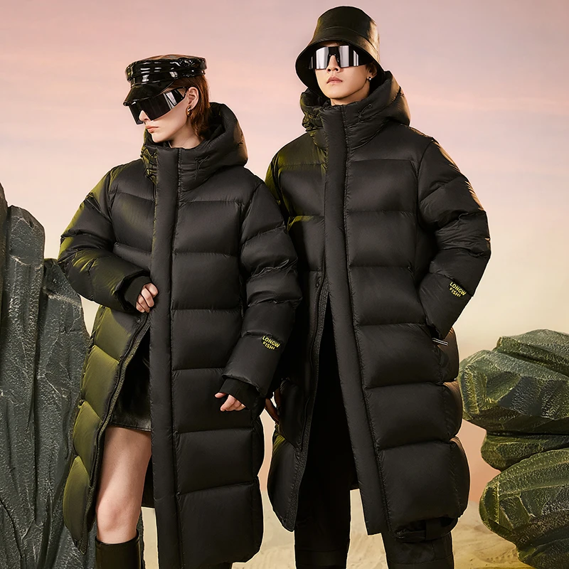 2025 خريف شتاء جديد الجرافين طويل فوق الركبة أسفل سترة للجنسين عادية بلون تنوعا سميكة معطف دافئ