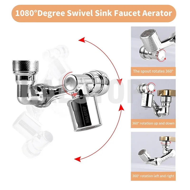 Universal 1080° Rotation Faucet Aerator Extender Swivel Robotic Arm Faucets Sprayer Head Nozzle Kitchen Tap Saving Water