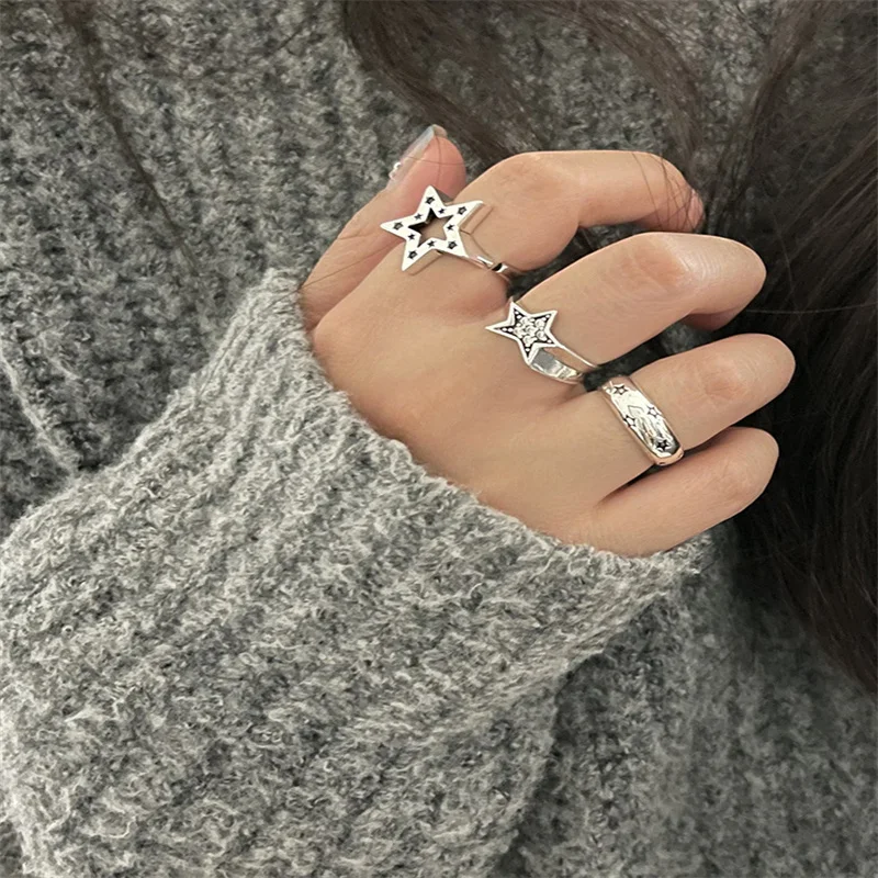 Vintage Pentagram Geometric Star Ring for Women Men Punk Gothic