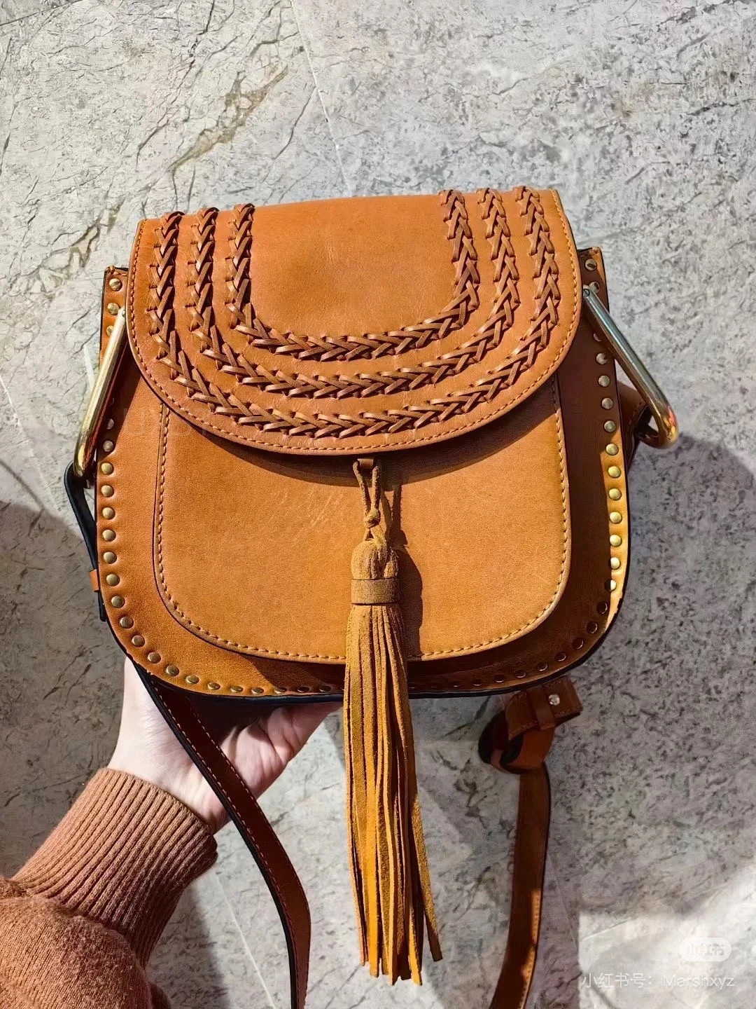 UXST Vintage Brown Suede Tassel Saddle Bag Popular Metal Rivet Flap Pocket Shoulder Bag High Quality Leather Woven Crossbody Bag